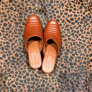 belkin Cognac Quilted Leather Slide Mules